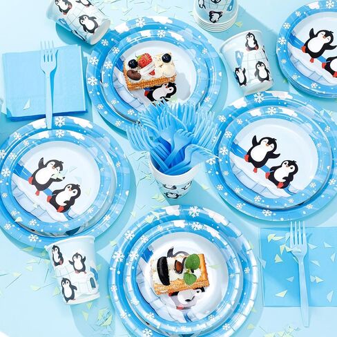 Zubebe 120 Pieces Skiing Birthday Party Supplies Set for 24 Guests, Skiing Paper Plates (7 and 9 Inch), Cups, Forks, Paper Napkins, Disposable Skiing Theme Dinnerware for Party Decorations in Kuwait