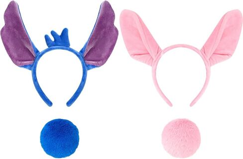 4 Pcs Blue Pink Hawaii Alien Dog Costume Set Bendable Ears Headband Pom Tail for Men Women Halloween Couples Cosplay Party Dress up in Saudi Arabia