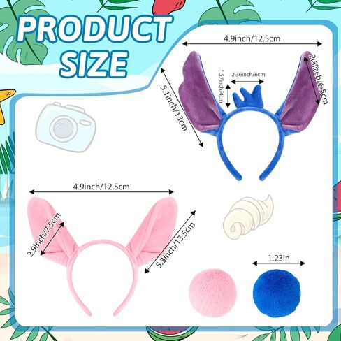 4 Pcs Blue Pink Hawaii Alien Dog Costume Set Bendable Ears Headband Pom Tail for Men Women Halloween Couples Cosplay Party Dress up in Saudi Arabia