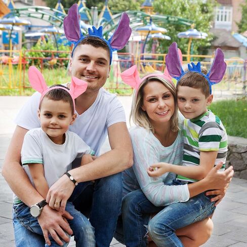 4 Pcs Blue Pink Hawaii Alien Dog Costume Set Bendable Ears Headband Pom Tail for Men Women Halloween Couples Cosplay Party Dress up in Saudi Arabia
