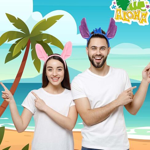 4 Pcs Blue Pink Hawaii Alien Dog Costume Set Bendable Ears Headband Pom Tail for Men Women Halloween Couples Cosplay Party Dress up in Saudi Arabia