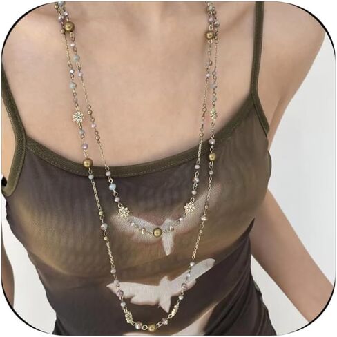 Long Pearl Necklaces for Women Dainty Pearls Chain Gold and Long Layered Statement Sweater Strand Chain Jewelry in Kuwait