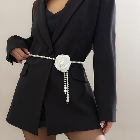 White Large Flowers Pearl Bead Waist Belts for Women Fashion Floral Costume Dress Wedding Belt Bridal Formal Jewelry in Kuwait