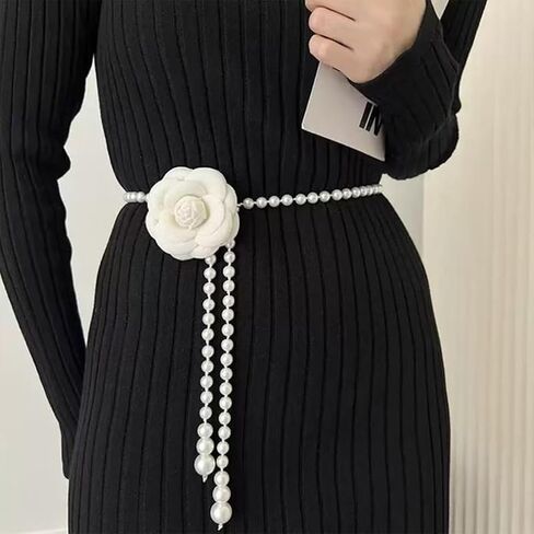 White Large Flowers Pearl Bead Waist Belts for Women Fashion Floral Costume Dress Wedding Belt Bridal Formal Jewelry in Kuwait