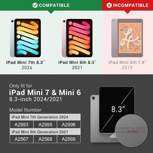 حافظة KingBlanc لجهاز iPad Mini 7 A17 Pro، حافظة iPad Mini الجيل السابع/السادس (8.3 بوصة 2024/2021) مع حامل أقلام، غطاء حامل من الجلد النباتي، النوم/الاستيقاظ التلقائي، زاوية قابلة للتعديل، إغلاق مغناطيسي، أسود in Kuwait