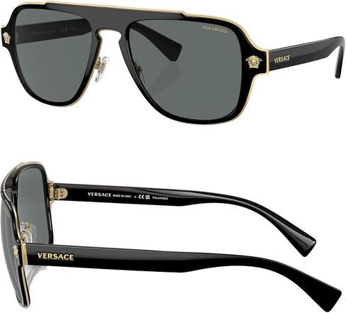 Versace VE2199 نظارة شمسية للقلب البيضاوي للرجال - إطار معدني مع معابد ، مجموعة نظارات eshades متضمنة in Kuwait