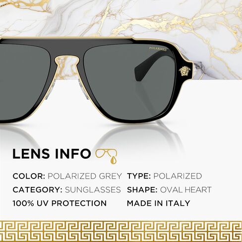 Versace VE2199 نظارة شمسية للقلب البيضاوي للرجال - إطار معدني مع معابد ، مجموعة نظارات eshades متضمنة in Kuwait