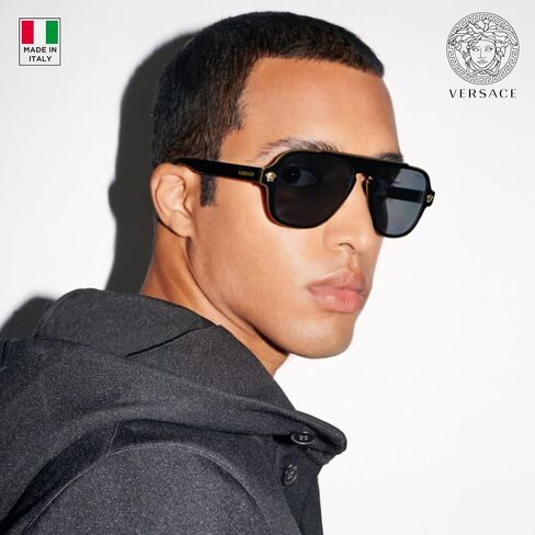 Versace VE2199 نظارة شمسية للقلب البيضاوي للرجال - إطار معدني مع معابد ، مجموعة نظارات eshades متضمنة in Kuwait
