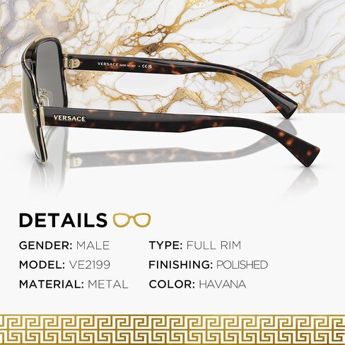 Versace VE2199 نظارة شمسية للقلب البيضاوي للرجال - إطار معدني مع معابد ، مجموعة نظارات eshades متضمنة in Saudi Arabia