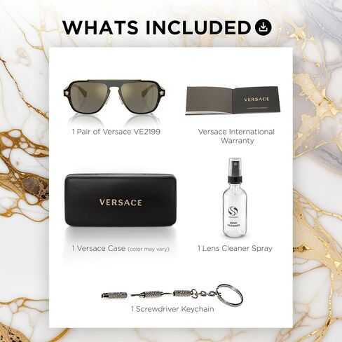 Versace VE2199 نظارة شمسية للقلب البيضاوي للرجال - إطار معدني مع معابد ، مجموعة نظارات eshades متضمنة in Saudi Arabia