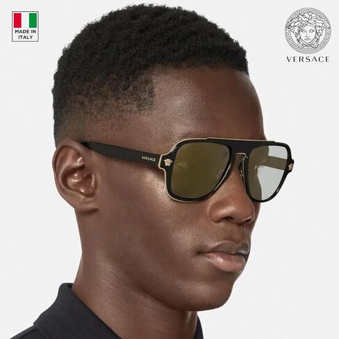 Versace VE2199 نظارة شمسية للقلب البيضاوي للرجال - إطار معدني مع معابد ، مجموعة نظارات eshades متضمنة in Saudi Arabia