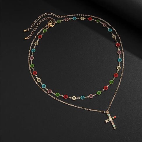 Gold Statement Necklaces for Women and Men – Vintage-Inspired Jewelry Featuring Chokers, Long Gold Layering Chains, Cross Pendants, Daisy Pearls, Floral Details, Colorful Gemstones & Rhinestones – Elegant Coquette, Y2K, Old Money & Unisex Aesthetic Fashio in Kuwait