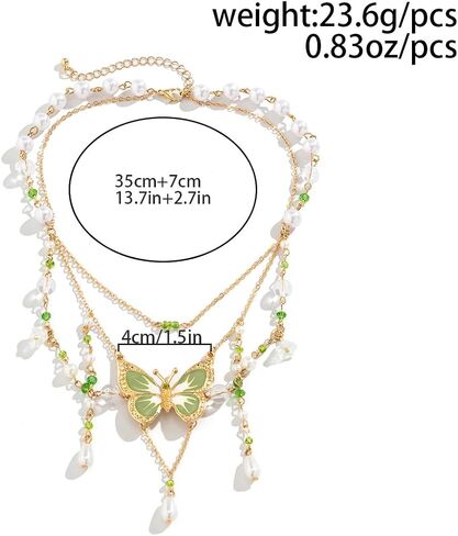 Multiple Layering Butterfly Y2k Necklace for Women,Vintage Pearl Link Chain Choker Necklace Chunky Insect Pendant Necklace Jewelry Accessories in Saudi Arabia