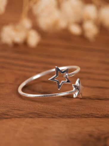 خاتم Sacina Star ، سحر نجمة من الفولاذ المقاوم للصدأ المطلي باللون الفضي ، خاتم قابل للتعديل للنساء ، عيد الميلاد الجديد هدية مجوهرات عيد الحب للنساء in Saudi Arabia
