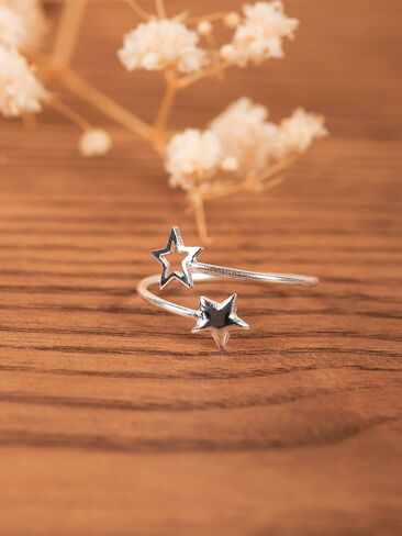 خاتم Sacina Star ، سحر نجمة من الفولاذ المقاوم للصدأ المطلي باللون الفضي ، خاتم قابل للتعديل للنساء ، عيد الميلاد الجديد هدية مجوهرات عيد الحب للنساء in Saudi Arabia