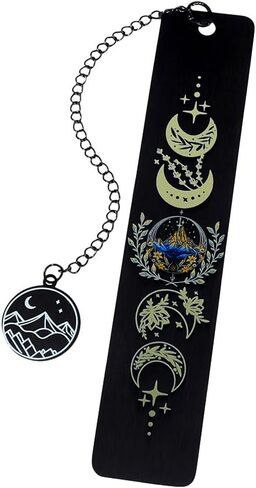 Acotar Creative Inspirational Bookmark - Stainless Steel Moon and Mountains Bookmarks with Chain Tassel, Reading Office Gift for Men Women Book Lovers (Mountain Moon 5) in Kuwait