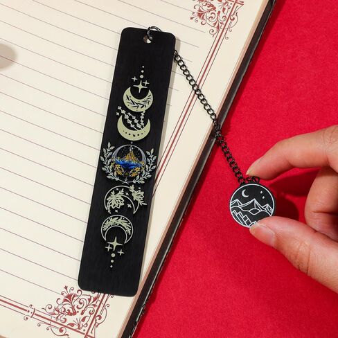 Acotar Creative Inspirational Bookmark - Stainless Steel Moon and Mountains Bookmarks with Chain Tassel, Reading Office Gift for Men Women Book Lovers (Mountain Moon 5) in Kuwait