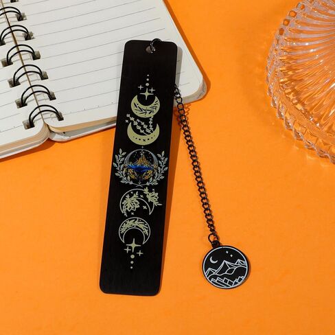 Acotar Creative Inspirational Bookmark - Stainless Steel Moon and Mountains Bookmarks with Chain Tassel, Reading Office Gift for Men Women Book Lovers (Mountain Moon 5) in Kuwait