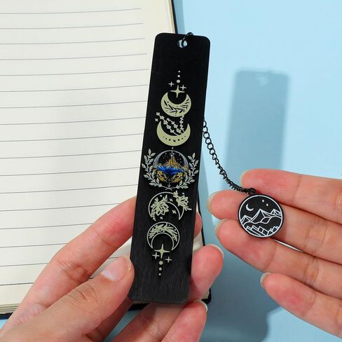 Acotar Creative Inspirational Bookmark - Stainless Steel Moon and Mountains Bookmarks with Chain Tassel, Reading Office Gift for Men Women Book Lovers (Mountain Moon 5) in Kuwait