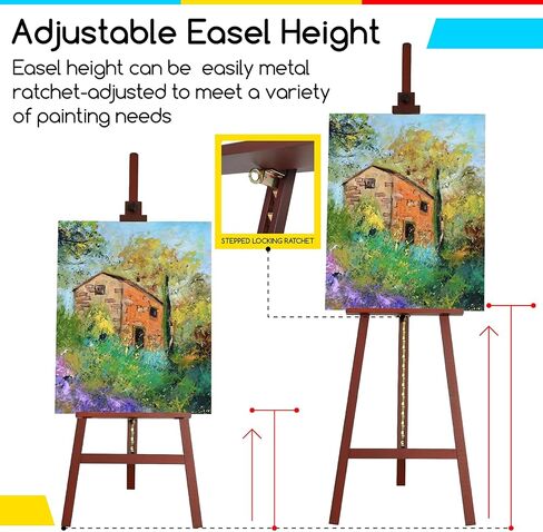MEEDEN Large Basic Studio Easel: Hold Canvas up to 50'' Solid Beech Wood Artist Easel - Adjustable Height and Working Angles A-Frame Floor Painting Easel for Adults Artist Beginners Students in Saudi Arabia