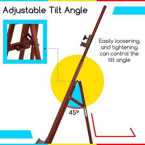 MEEDEN Large Basic Studio Easel: Hold Canvas up to 50'' Solid Beech Wood Artist Easel - Adjustable Height and Working Angles A-Frame Floor Painting Easel for Adults Artist Beginners Students in Saudi Arabia