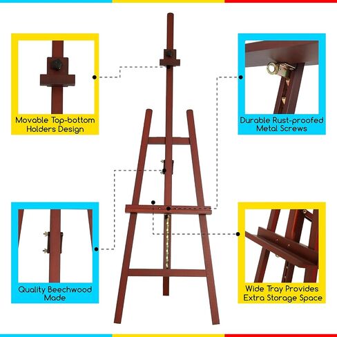 MEEDEN Large Basic Studio Easel: Hold Canvas up to 50'' Solid Beech Wood Artist Easel - Adjustable Height and Working Angles A-Frame Floor Painting Easel for Adults Artist Beginners Students in Saudi Arabia