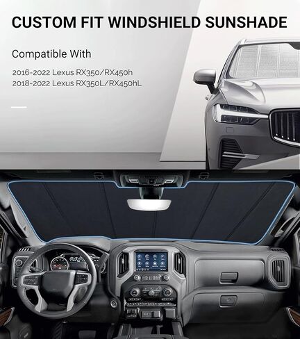 Windshield Sun Shade for Lexus RX350/RX450h 2016-2022, RX350L/RX450hL 2018-2022. Reflective Aluminum Film Front Window Sunshade - BLAZBLOCK in Kuwait