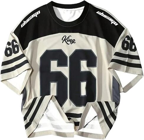 Men's Jersey Shirts Number Print Graphic T-Shirt Y2k Striped Crew Neck Tees Short Sleeve Oversized Sports Streetwear in Saudi Arabia