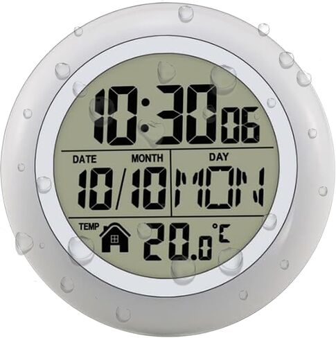 Waterproof Bathroom Clock, Shower Wall Clock, Bathroom Digital Wall Clock, Plastic Frame, Flexible for Hanging, Standing, Waterproof Silent Clock for Living Room, Bedroom,Kitchen, Study(Black) ﻿ in Saudi Arabia
