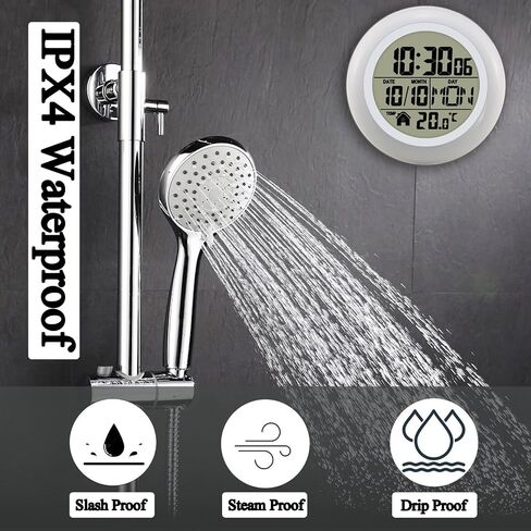 Waterproof Bathroom Clock, Shower Wall Clock, Bathroom Digital Wall Clock, Plastic Frame, Flexible for Hanging, Standing, Waterproof Silent Clock for Living Room, Bedroom,Kitchen, Study(Black) ﻿ in Saudi Arabia