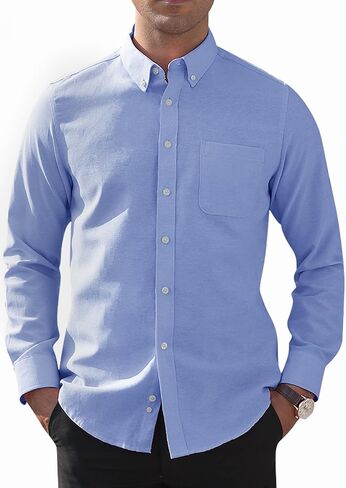 Men's Classic Oxford Shirt Solid Long Sleeve Button Down Casual Woven Shirts with Pocket in Saudi Arabia
