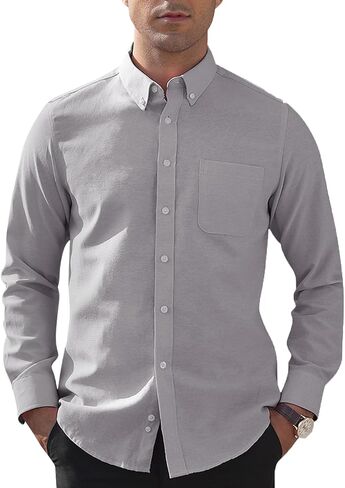Men's Classic Oxford Shirt Solid Long Sleeve Button Down Casual Woven Shirts with Pocket in Saudi Arabia