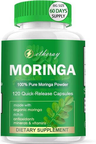 Moringa Capsules, Pure Moringa Powder 800mg per Serving - Rich in Antioxidants Multi Minerals & Vitamins | Green Superfood - Supports Energy, Skin Health, Gut Health - 60 Capsules in Saudi Arabia
