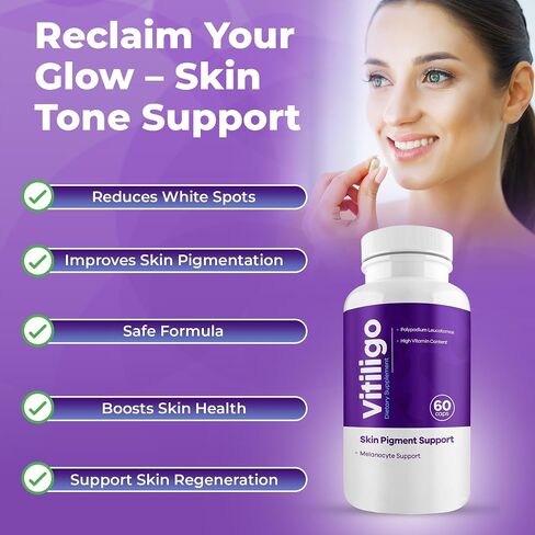 Vitiligo Capsules 60 Count | 1 Month | Improve Skin Pigmentation Support and Reduce White Spots | Effective Vitiligo Supplement | Natural Solution for White Spots on Skin. (1) in Saudi Arabia