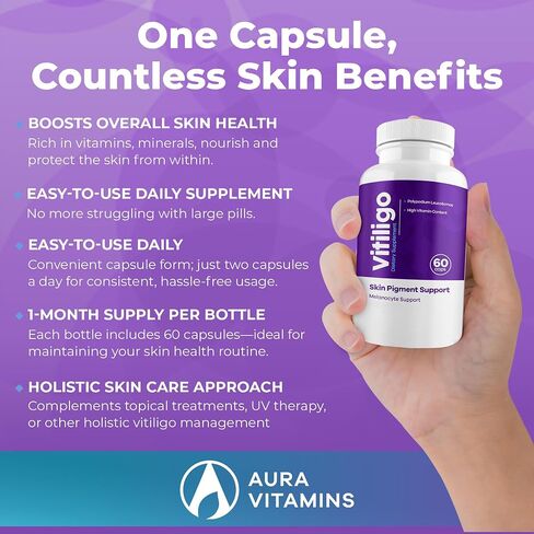 Vitiligo Capsules 60 Count | 1 Month | Improve Skin Pigmentation Support and Reduce White Spots | Effective Vitiligo Supplement | Natural Solution for White Spots on Skin. (1) in Saudi Arabia