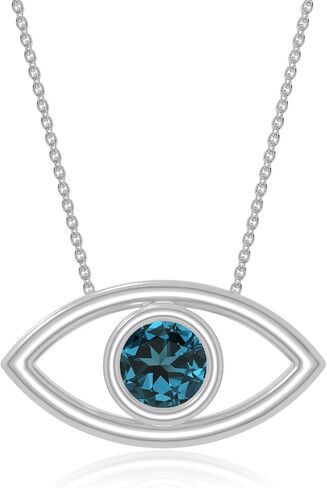 Natural Gemstone Evil Eye Pendant Necklaces for Women in Silver/18K Yellow/Rose Gold Vermeil,Birthstone Jewelry Gifts for Her Birthday,Wedding Anniversary,Christmas,Mothers Day,Graduation, Valentines in Saudi Arabia