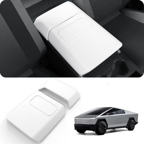 Center Console Armrest Cover Compatible with Tesla Cybertruck 2024 2025, Upgrade Non-Slip Wear-Resistant Arm Rest Protector with Phone Resting Port (Front and Rear Part, White) in Kuwait