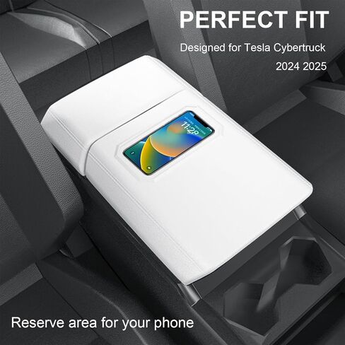 Center Console Armrest Cover Compatible with Tesla Cybertruck 2024 2025, Upgrade Non-Slip Wear-Resistant Arm Rest Protector with Phone Resting Port (Front and Rear Part, White) in Kuwait