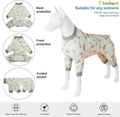 LovinPet Big Dog Pajamas, Post Surgery Onesie UV Protection, Blue Triangle Print, Lightweight Stretchy Big Dogs Pullover Shirt, Full Coverage Large Breed Dog Jammies, Pet PJ's/XL in Kuwait