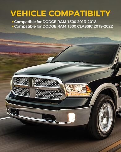 Kyx Front Pumper ملاءمة لـ Dodge RAM 1500 2014-2018 ، يناسب RAM 1500 Classic 2019-2022 مع قواطع الضباب الضوئية وثقوب مستشعر وقوف السيارات ، غطاء المصد الأمامي الصلب Chrome ، CH1002402 in Saudi Arabia