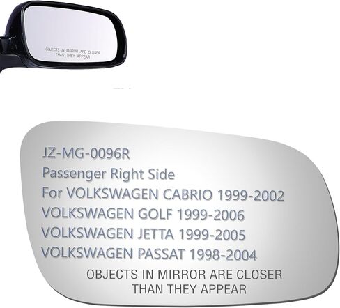 JZSUPER Side Mirror Glass fit VW 1999-2002 Cabrio 1999-2006 Golf 1999-2005 Jetta 1998-2004 Passat Passenger Right Side RH Convex, Including Adhesive in Saudi Arabia