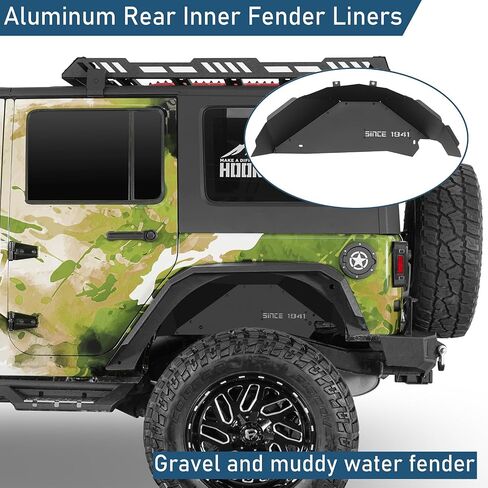 HOOKE ROAD Aluminium Wrangler JK Bear Fender Liners Wheel Well Liner for 2007-2018 Jeep Wrangler JK & Unlimited 2/4 Doors ، 2pcs Cover Lightweight Guard in Saudi Arabia