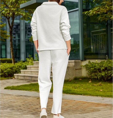 Ainangua Casual 2 Piece Sets for Women V Neck Long Sleeve Tops Wide Leg Pants Workout Outfits Fashion Carmel Travel Set in Saudi Arabia