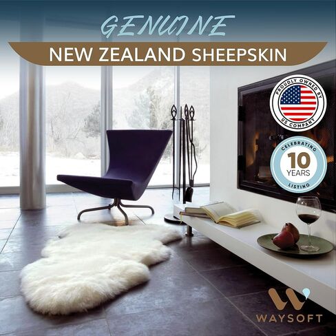 WaySoft New Zealand Sheepskin Area Rug – Genuine Fluffy Wool, Multiple Sizes, Bedroom or Living Room Decor(2ft x 3ft,Ivory) in Kuwait