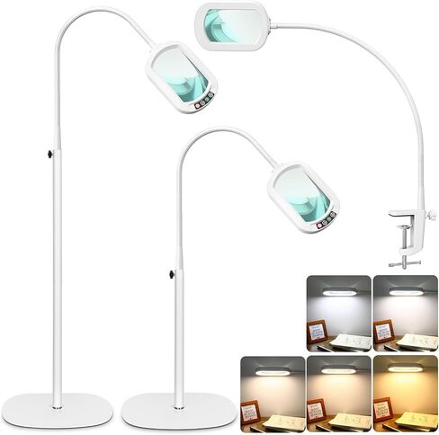 10X Rectangle Magnifying Glass with Light and Stand, 5 Color Modes Stepless Dimmable,Real Glass LED Magnifying Desk Lamp,Hands Free Clamp Lighted Magnifier for Reading Painting Close Work Craft Hobby in Saudi Arabia