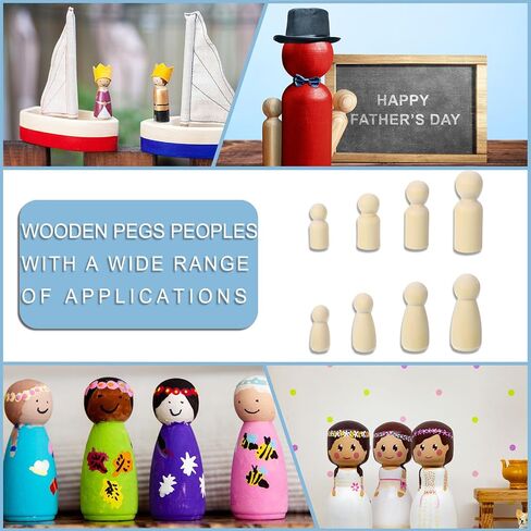 PATIKIL 2 Set Wooden Pegs Dolls, 100Pcs Wood Pegs People Dolls Dad Mom Unfinished Bodies Natural Wood Figures for Painting DIY Crafts Arts Graffiti in Saudi Arabia