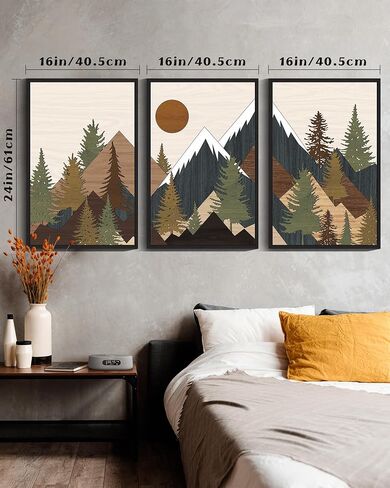 KUVIOKE Landscape Mountain Wall Art Set Sunrise Pine Tree Forest Nature Scenry Wilderness Farmhouse Rustic Modern Art Decorative for Living Room Bedroom 11x 14in (Natural Framed) in Saudi Arabia