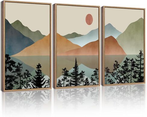 KUVIOKE Landscape Mountain Wall Art Set Sunrise Pine Tree Forest Nature Scenry Wilderness Farmhouse Rustic Modern Art Decorative for Living Room Bedroom 11x 14in (Natural Framed) in Saudi Arabia
