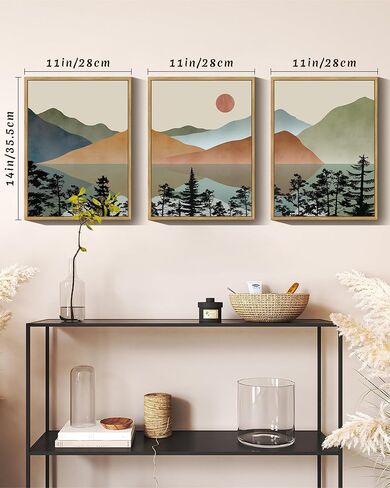 KUVIOKE Landscape Mountain Wall Art Set Sunrise Pine Tree Forest Nature Scenry Wilderness Farmhouse Rustic Modern Art Decorative for Living Room Bedroom 11x 14in (Natural Framed) in Saudi Arabia