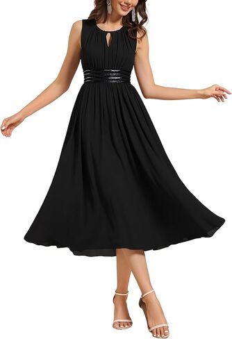Ever-Pretty Women's Elegant Round Neck Chiffon A-Line Sequins Waist Midi Wedding Guest Dress 03955 in Saudi Arabia